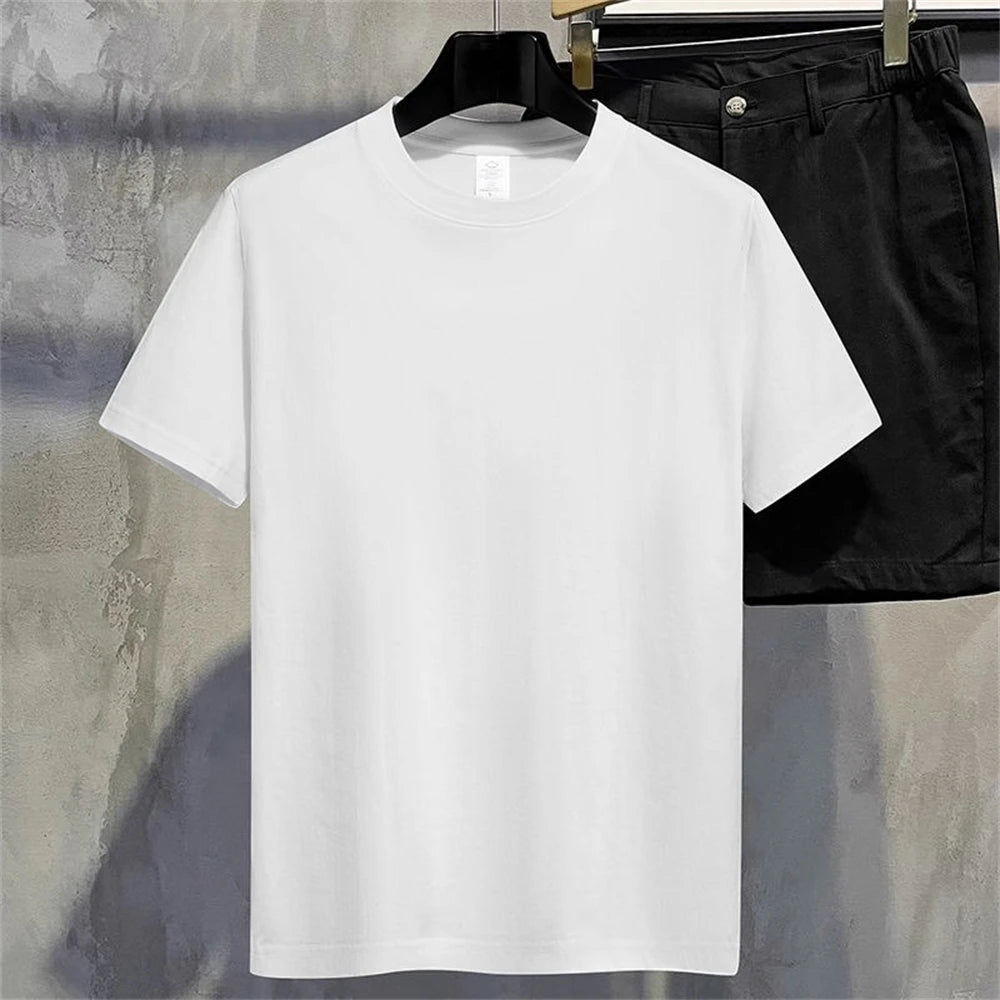 Men's and women's summer cotton T-shirts – solid color, O-neck, short-sleeve, casual couple tees.