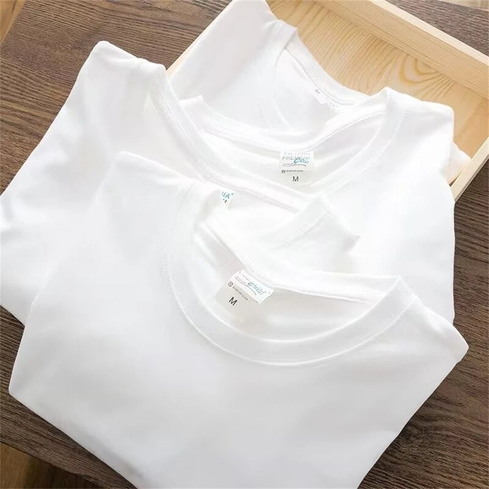 Men's and women's summer cotton T-shirts – solid color, O-neck, short-sleeve, casual couple tees.