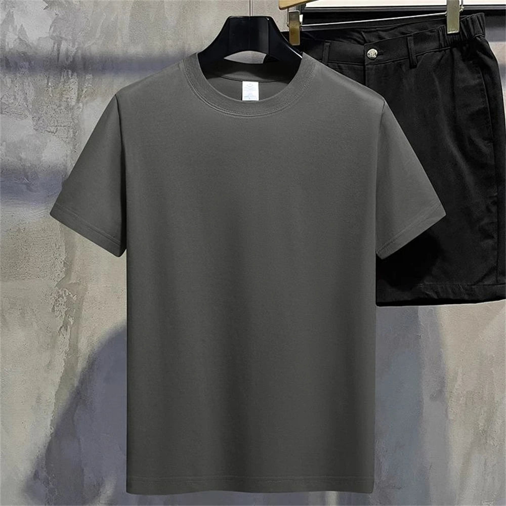 Men's and women's summer cotton T-shirts – solid color, O-neck, short-sleeve, casual couple tees.