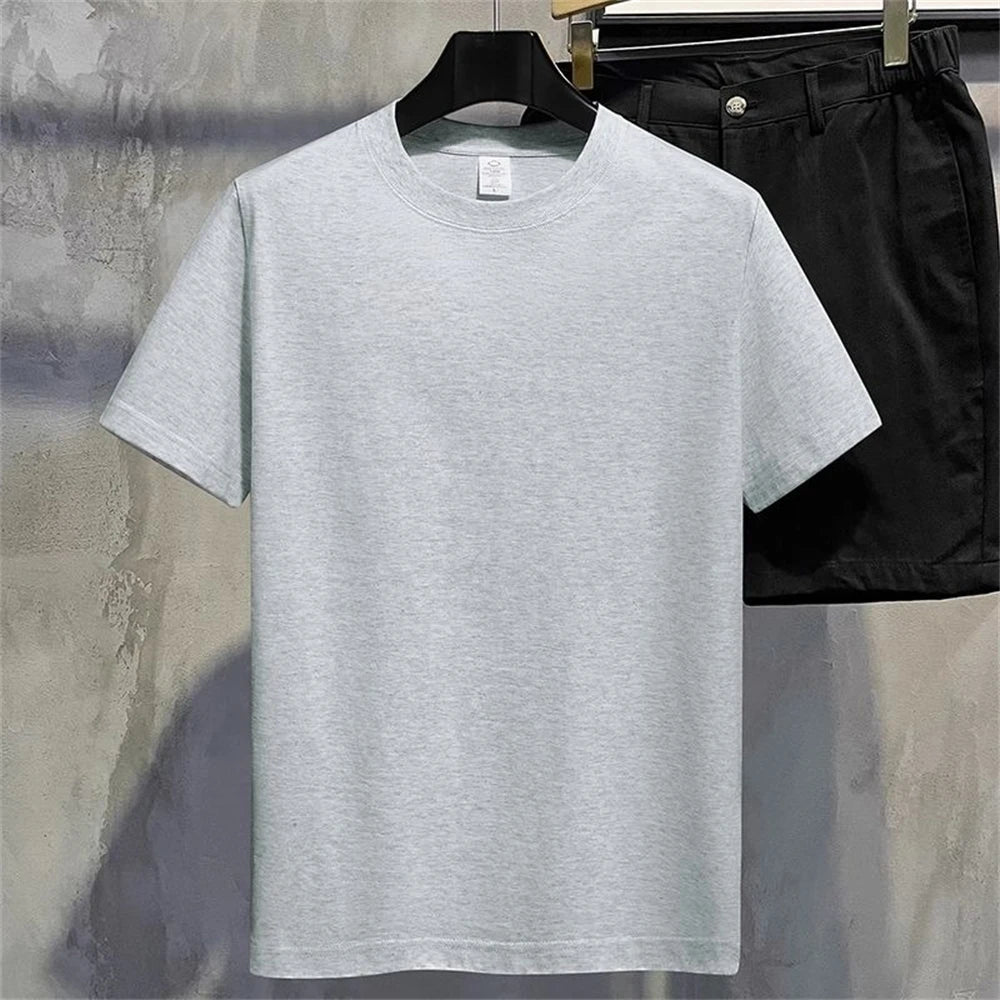 Men's and women's summer cotton T-shirts – solid color, O-neck, short-sleeve, casual couple tees.