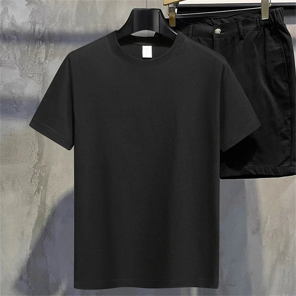 Men's and women's summer cotton T-shirts – solid color, O-neck, short-sleeve, casual couple tees.