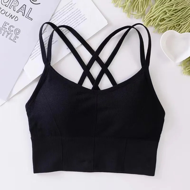 Women's sexy cross-back sports bra – push-up, breathable, soft, solid color fitness & yoga top