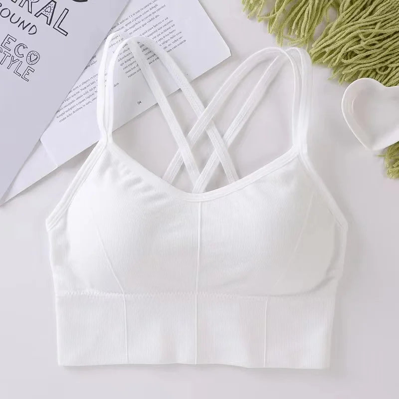 Women's sexy cross-back sports bra – push-up, breathable, soft, solid color fitness & yoga top